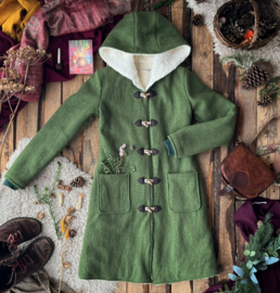 Women's Wool Winter Coat Mossgreen with knitted cuffs