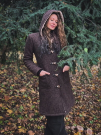 Women's Wool Winter Coat Dusky Brown with knitted cuffs
