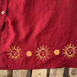 Maxi Skirt Linen Wine Red - Sun (Hand-printed)