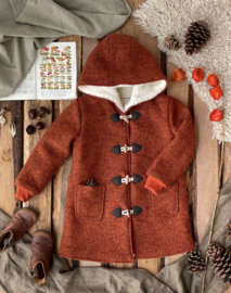 Wool Winter Coat Round Hood & Knitted Cuffs  - Autumn Leaf