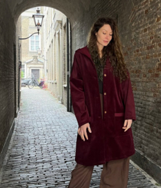 Women's Corduroy Spring / Autumn Coat Wine Red