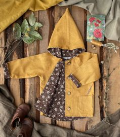 Linen Jacket Ochre - Retro Flowers Brown