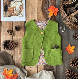 Wool Vest Moss Green - Spring Flowers  98/104