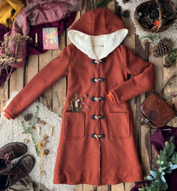 Women's Wool Winter Coat Terracotta with knitted cuffs
