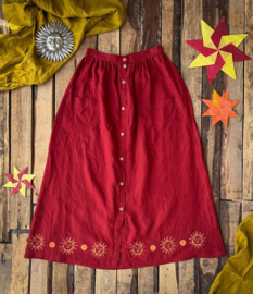 Maxi Skirt Linen Wine Red - Sun (Hand-printed)