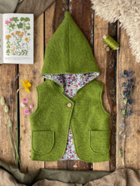 Wool Hooded Vest Autumn/Spring Moss Green Flowers 122/128