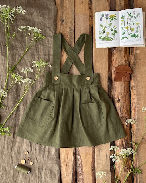 Apron Dress Linen Moss Green