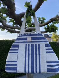 Super grote canvas shopper / strandtas  streep. Jeans blauw - ecru.