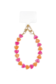 Telefoon sieraad / hanger kleine hartjes. Oranje - Roze