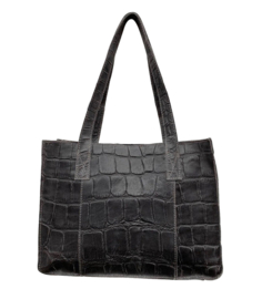 Écht leren shopper. Croco reliëf. Maat medium. Zwart