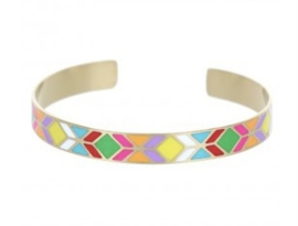 Stainless steel armband / open bangle. Goud - colour geometrisch patroon