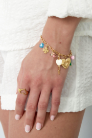 Armband RVS (stainless steel) met bedels. Groot hart. goud