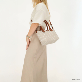 Charm Londen, kleine nylon stippen tas. Beige - wit.