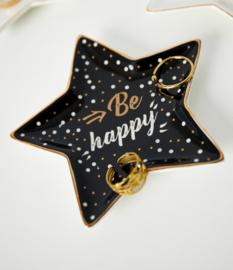 Aardewerk (sieraden) schaaltje. Ster, Be Happy, zwart.