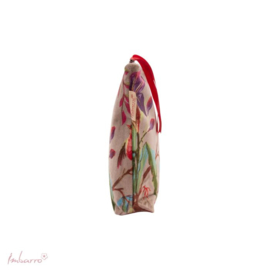 Mooie fluwelen toilettas van Imbarro. Licht Taupe. Paradise print.