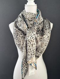 Camel - beige - Aqua kettingen design / mini dieren print,  couture sjaal