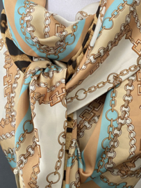 Camel - beige - Aqua kettingen design / bruine luipaard print,  couture sjaal