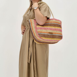 Lichtgewicht rattan shopper horizontale streep kleur.
