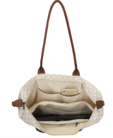 Charm Londen, grote nylon stippen tas. Beige - wit.