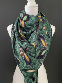 Veren print groen-navy  / stip dessin. Couture sjaal