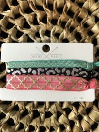 Ibiza Boho armband / haar elastiekjes. Set van 3 dierenprints.