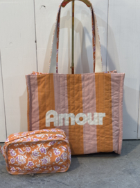 Reversible katoenen tas met print. Amour. Roze-oranje