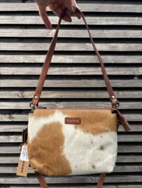 Bag 2 Bag  kleine bruine tas “ Sintra “, écht leer + koeienhuid.
