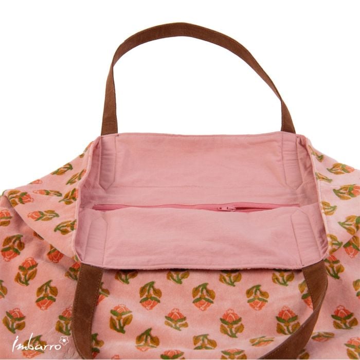 Mooie fluwelen shopper Lovely Flowers van Imbarro. Zalm