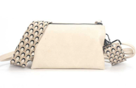 Creme - licht beige horizontaal tasje, imitatie leer + geweven band.