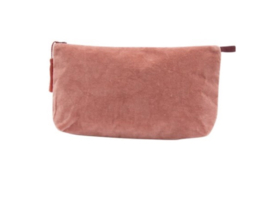 Mooie fluwelen teckel clutch / toilettas van Imbarro. print Dash, oudroze.