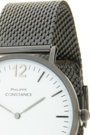 Horloge Philippe Constance,  Donker metaal (gun metal) RVS band! Witte plaat.