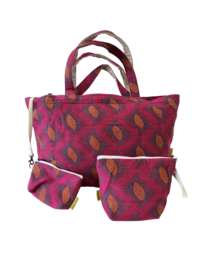 Mycha Ibiza, super grote strandtassen SET, Fuchsia “oog”  jacquardstof.