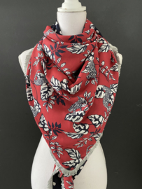 Soft kersen rood panter - bloemen / Navy polka dot,  couture sjaal.