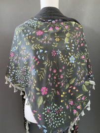Fantastische kleurige bloemen print  / mini stip,  couture sjaal.
