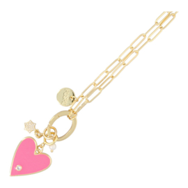 Fushi stainless steel ketting met gekleurd hart.