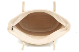 Medium katoenen shopper / strandtas. Ecru - beige