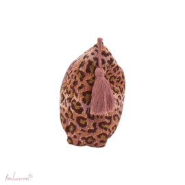 Imbarro, jacquard geweven toilettas Ombra met luipaard dessin. Roze - bordeaux.