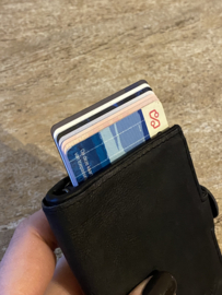 Safety wallet / pasjes houder, écht leer. Lichtbruin.