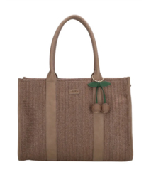 Medium / grote tas van Charm. Bruin rotan-look. Met tashanger