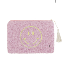 Teddy toilet tas met geborduurde smiley. Lila