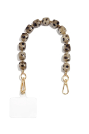 Telefoon sieraad / hanger Grove bruine kralen met print.