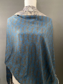 Wat dikkere jeansblauw panter design /grijs-blauw snake dessin, couture sjaal