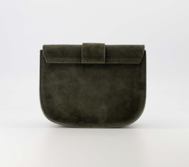 Suède tas met halfronde klep. Donker Army green.