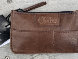 Chabo mini portemonnee, écht leer. “Coin-wallet” Cacao - donkerbruin