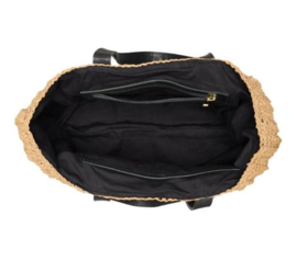 Mooie grote raffia tas van Chabo. Leren hengsels