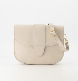 Leren tas met halfronde klep. Creme