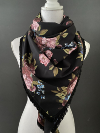 Groot bloem patroon (crepe)  / Roze satijn panter,  couture sjaal.