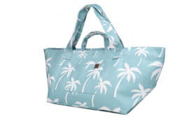Super grote Shopper / Strandtas / Weekendtas. Blauw - wit palmbomen print