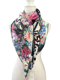 Prachtig kleurig bloemen design / geografische print,  couture sjaal