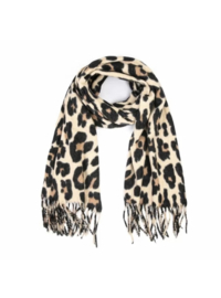 Langwerpige super soft sjaal, beige luipaard.